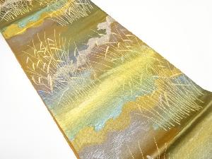 アンティーク　霞に草葉模様織り出し袋帯（着用可）